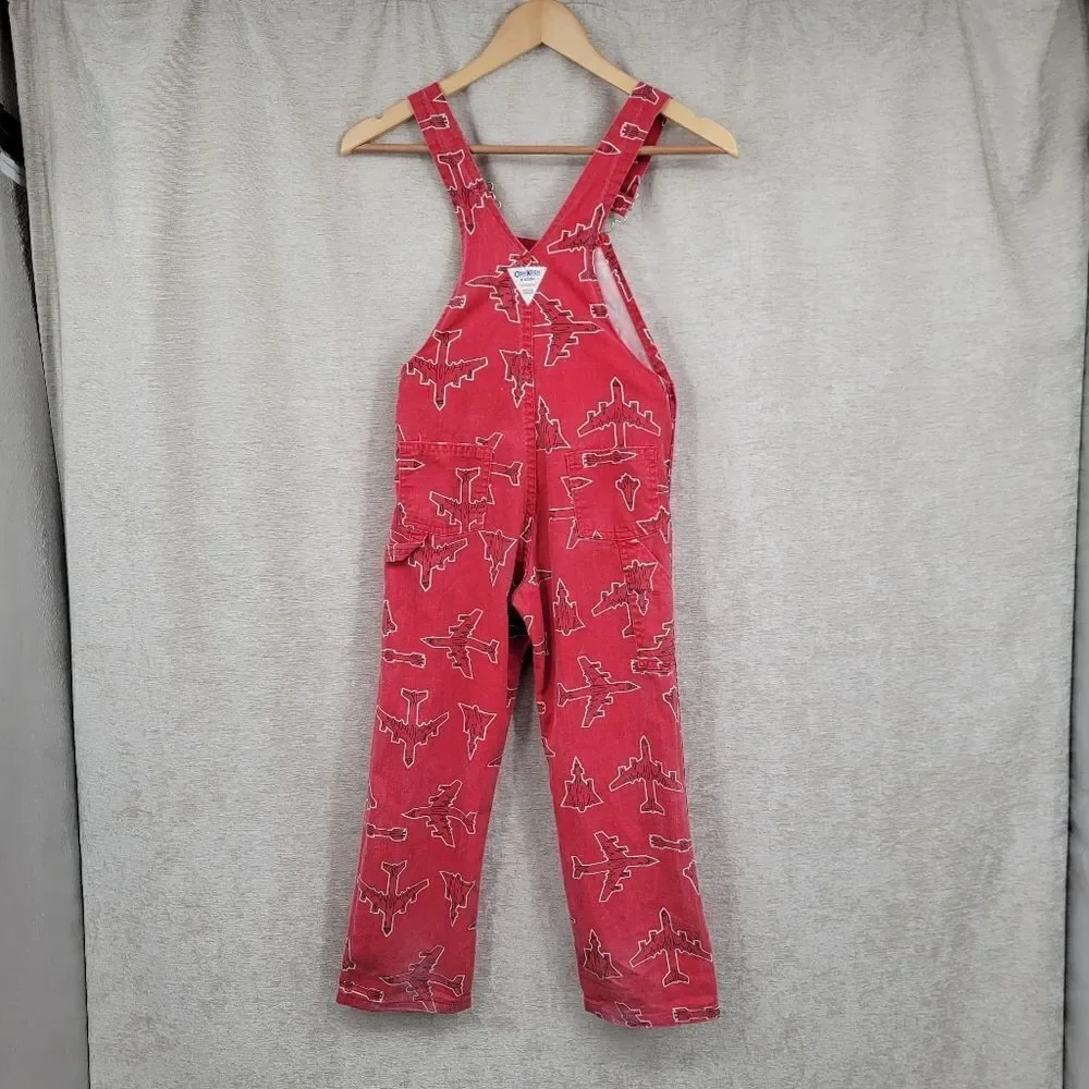 Oshkosh Vintage Vestbak Red Airplane Print Overalls Size 7